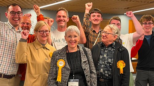 New councillor and the winning team celebrate at the count